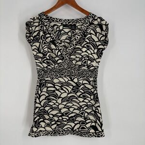 Y2K‎ Mixit Womens Babydoll Top Small Black Satin Geometric Print Retro Pleated